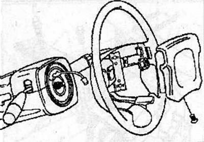 Loosen the steering wheel mounting nut. Place alignment marks on the end of the steering shaft and…