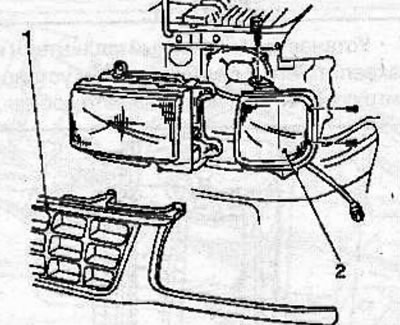 Remove the radiator grille (1) (see the relevant chapter).