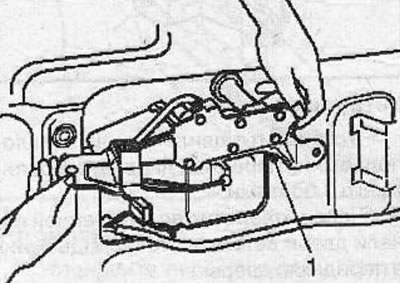 Remove 2 bolts and rear window wiper motor (1) and gasket.