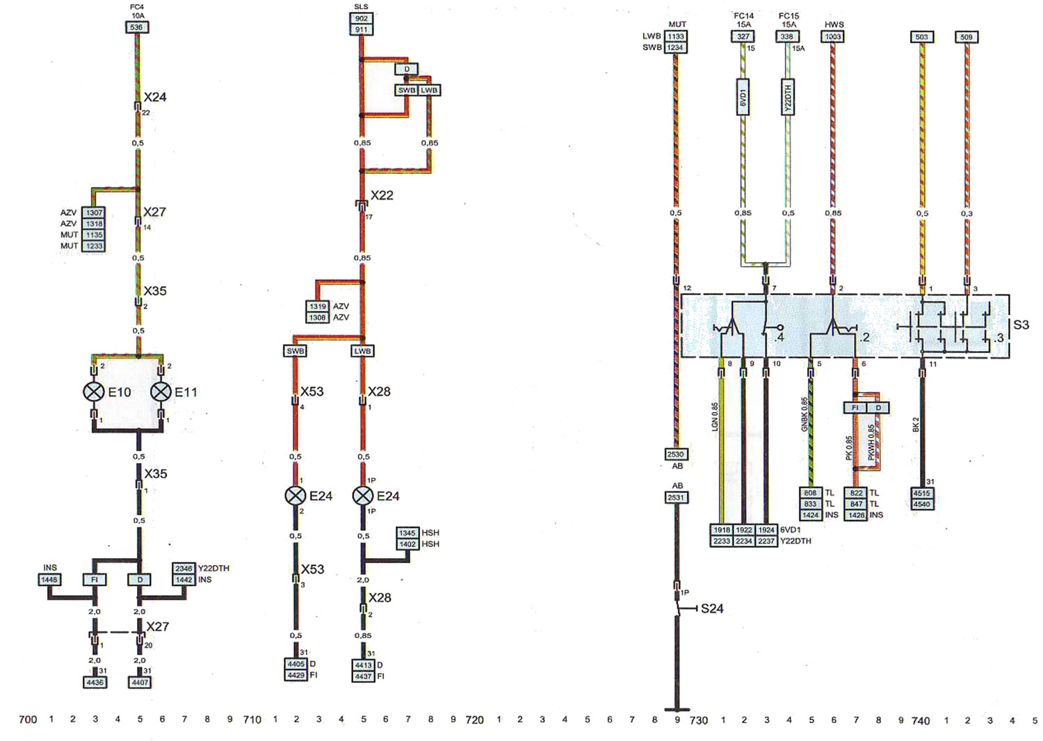 Schema 13. Lumină plăcuță de înmatriculare, lumină de frână suplimentară, comutator coloană de…