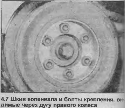 7. Одврните шест монтажних вијака и уклоните ременицу радилице (погледајте слику, ако је потребно,…