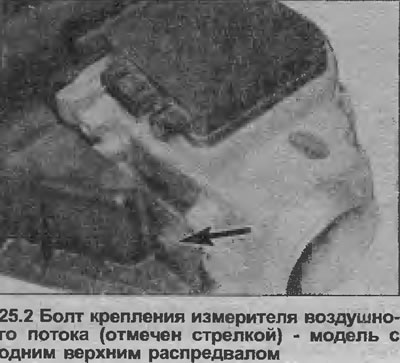 2. Odkręć śrubę mocującą przepływomierz powietrza do pokrywy filtra powietrza (zobacz ilustrację).