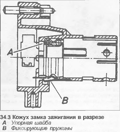 3. Чтобы снять подшипник из кожуха замка зажигания, отожмите с помощью отвертки два крепежных…