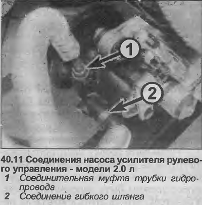 11. Адлучыце ад помпы муфту трубкі гідраправода і гнуткі шланг (гл ілюстрацыю). Будзьце гатовыя да…