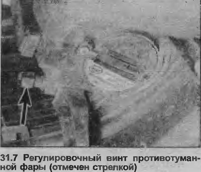 7. Вертикалното регулиране на фара за мъгла може да се извърши чрез завъртане на регулиращия винт в…