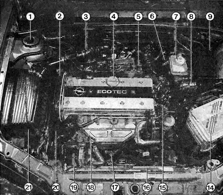 На овој фотографији видите мотор са шеснаест вентила 1,8/2,0 л. Бројеви означавају: 1 - подупирач…