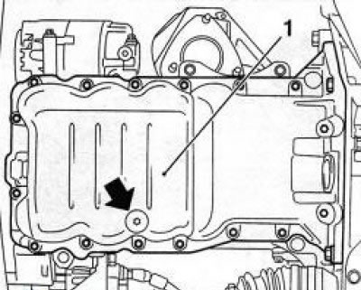 6.8 Buşon de golire (săgeată) al baii de ulei de motor (1)