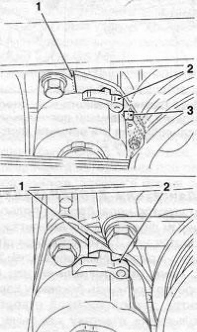 7.3 Схема расположения рычага (2) натяжителя ремня привода вспомогательных агрегатов и его упоров…