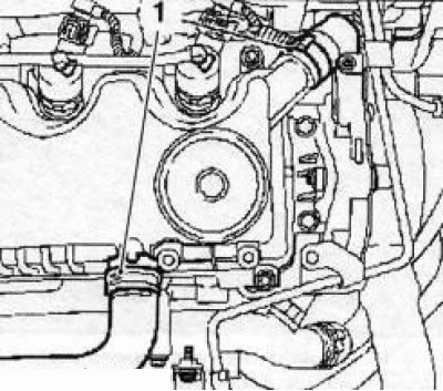 9.12 Loosen the clamps (1) and remove the hoses (z19DT engine)