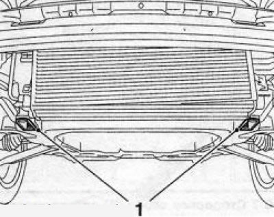 7.7 Lower holders (1) of the engine cooling system radiator