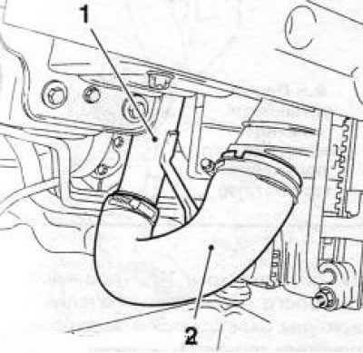 7.28 Connecting hose (2) and branch pipe (1) of turbocharger (y20DTH/Y22DTR engines)