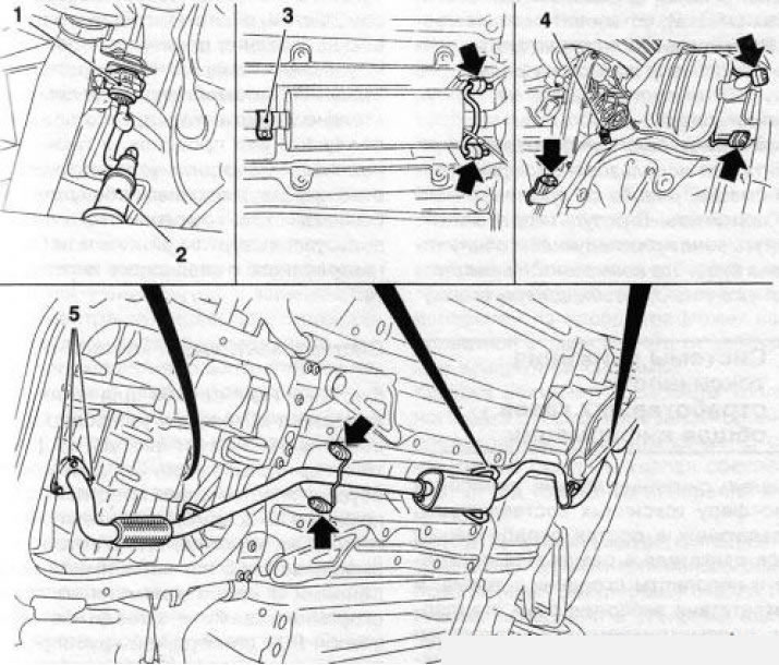 21.13 Removing the exhaust system (using the Z16XE engine as an example) - the arrows indicate the…