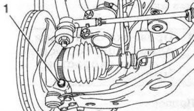2.6 Bolt (1) of the clamp securing the ball joint to the steering knuckle (the illustration shows…