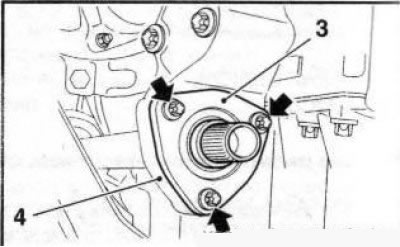 3.4 Bolts (indicated by arrows) fastening the flange (3) of the intermediate shaft to the…