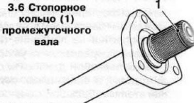 6. Remove the retaining ring from the drive/intermediate shaft journal (see accompanying…
