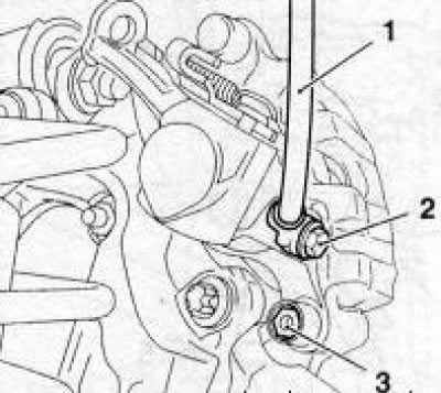 8.4 Șurub tubular (2) pentru fixarea furtunului de frână (1) la etrierul de frână spate: 3. Șurubul…