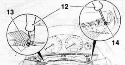 40.10 Screws (13 and 14) for fastening the lower steering column cover: 12. Screwdriver