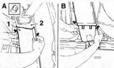 44.11 Removing the lower trim (1) of the B-pillar: 2. Upper trim of the B-pillar