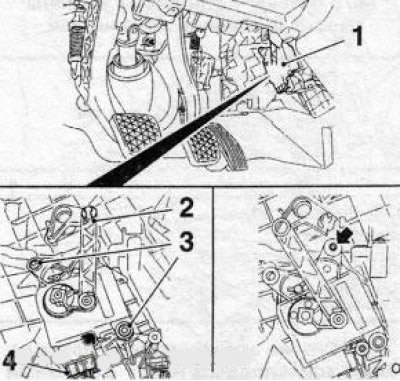 12.4 Removing the electric motor (1) of the mixing flap drive; the arrow indicates the guide for…