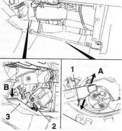 15.2 Removing/installing the air supply hose (3) to the passenger footwell: 1. Mounting screw; 2.…