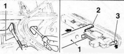 17.3 Central (2) and side (3) high-level brake light retainers (sedan models): 1. Device…