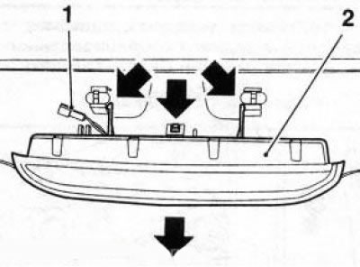 17.15 Connector (1) of the high-level brake light wiring (2) (models Universal) - arrows indicate…