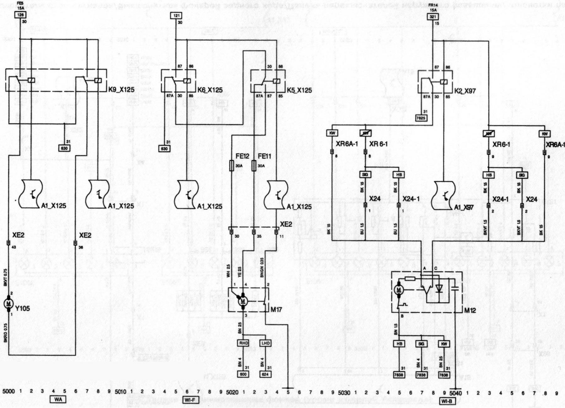 Электросхема средних и задних стеклоочистителей (Опель Вектра С 2002 ...