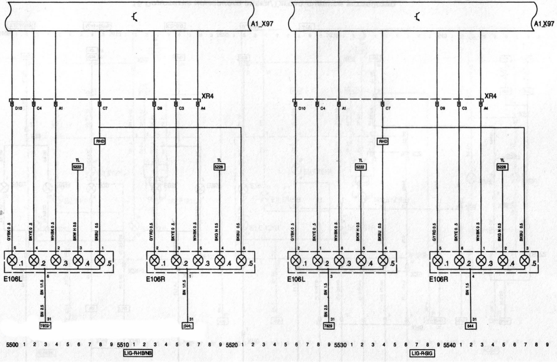 Электросхема задних комбинированных фонарей (кроме Универсала) (Опель ...