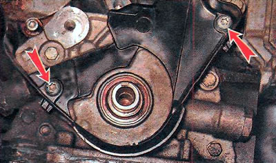 12. Using the same key, unscrew the two lower bolts securing the rear timing belt cover.