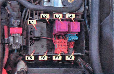 Relay box mounted in the engine compartment